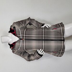 Iviva Girls Brown Beige Plaid Outdoor Gorpcore Fleece Lined Hooded Jacket Sz 12